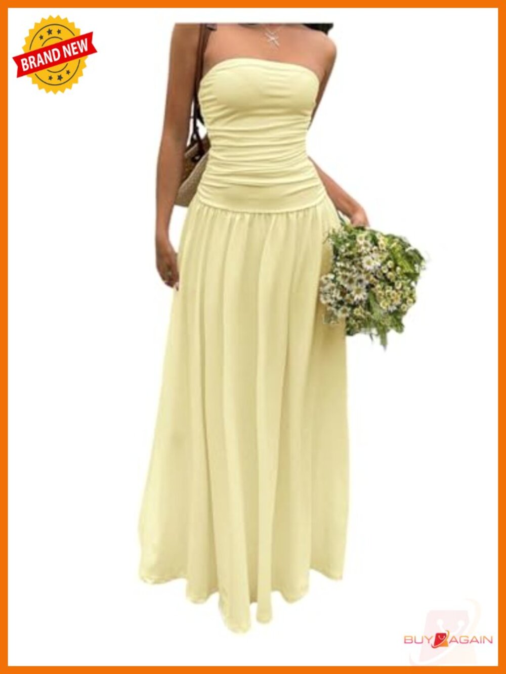 Women's Strapless Maxi Dress Polyester Ruched Sleeveless Summer Casual